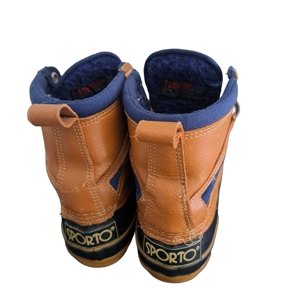 SPORTO Duck boots short booties winter slush rain all weather tan blue worn M 7 - Picture 4 of 11